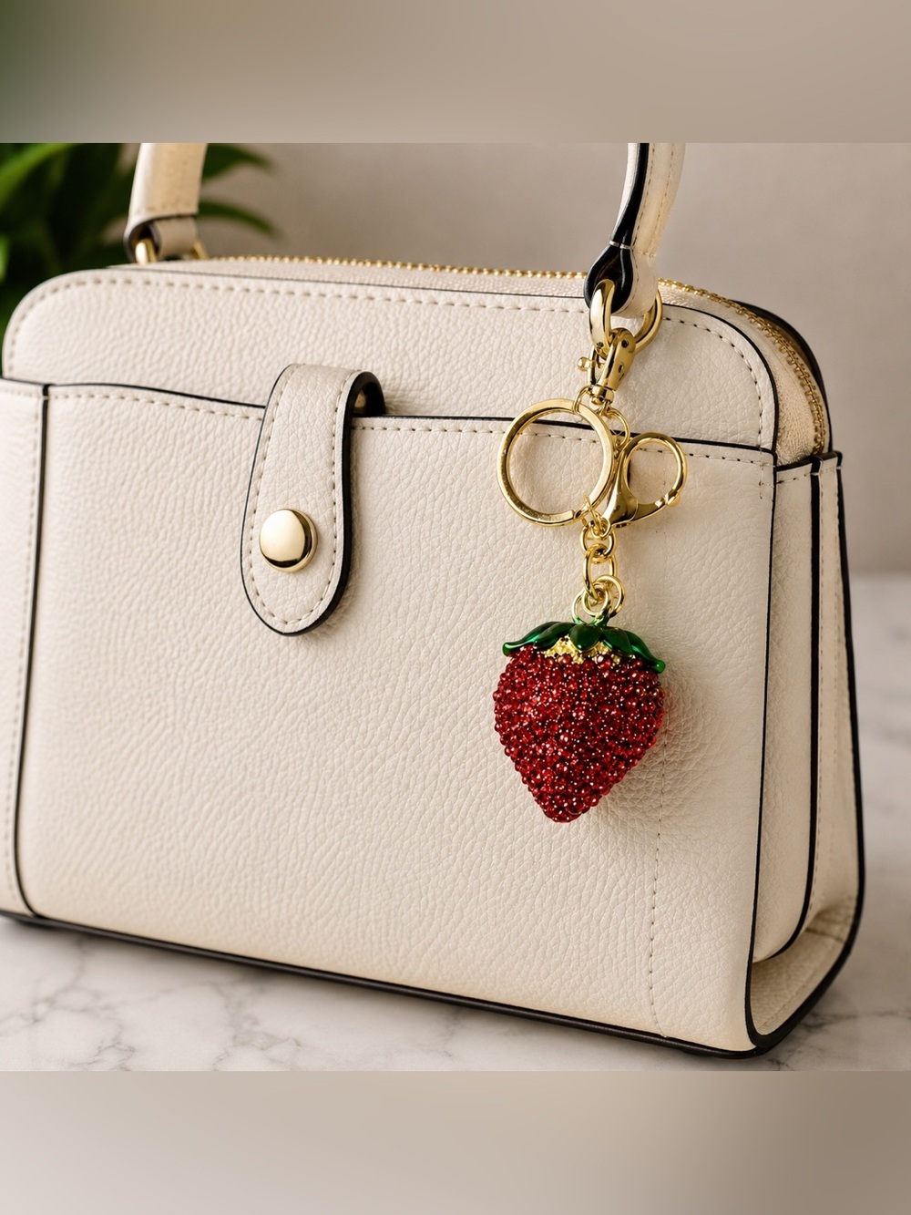 Sparkly Strawberry Keychain Charm – Red Glitter Bling Accessory